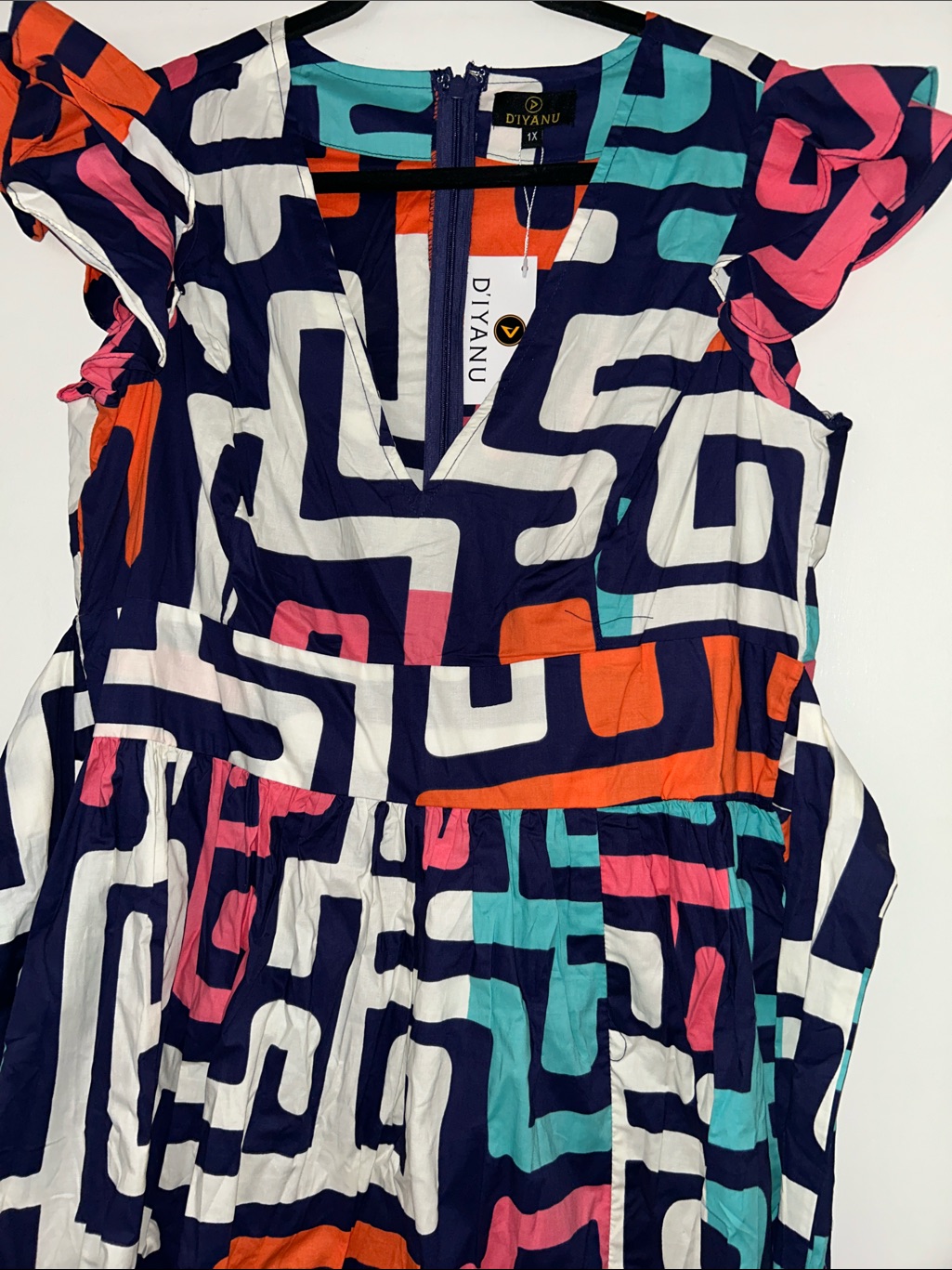 Geo Block Maxi Dress In Navy, White, Pink, Teal & Orange — image 2 of 3